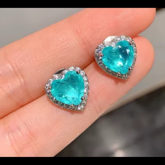 Gorgeous 2.2CT heart tourmaline silver earrings #82 - Picture 1 of 13